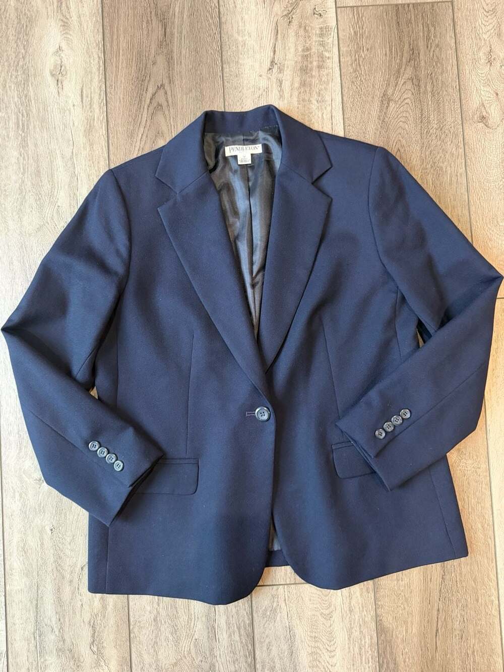 Pendleton Petite Blazer Size 12 Navy Blue 100% Virgin Wool